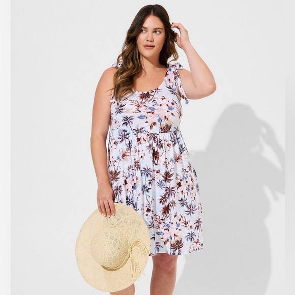 Torrid Mini Cotton Slub Tie Shoulder Beach Dress Tropical Size 2 - Picture 1 of 10